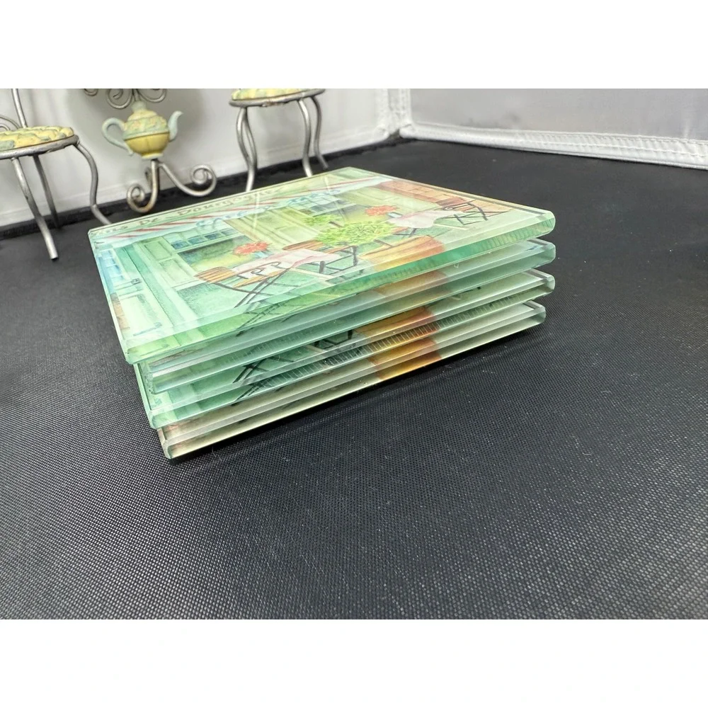Cafe De Paris‎ glass Coasters Set of 4 Home Decor French Parisian style